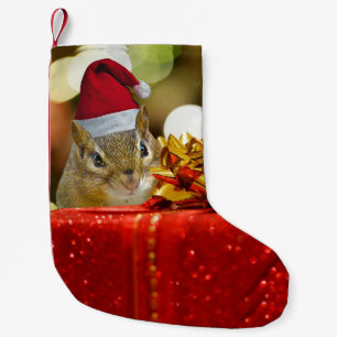 Calcetín Navideño Pequeño Cute Chipmunk Merry Christmas