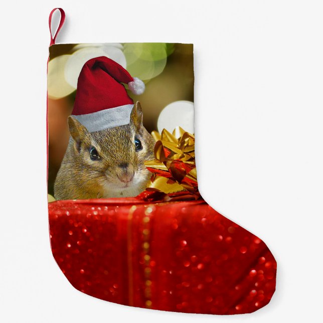 Calcetín Navideño Pequeño Cute Chipmunk Merry Christmas (Anverso)