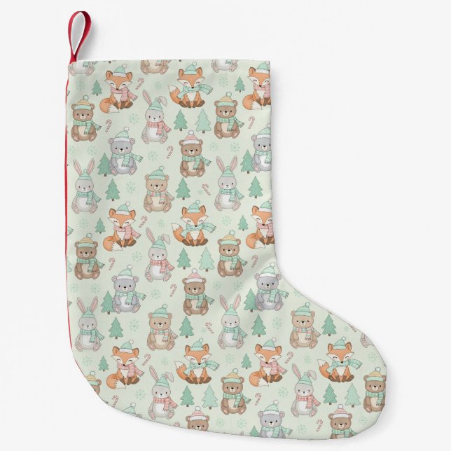 Calcetín Navideño Pequeño Cute Christmas Animals Seamless Pattern (Anverso)