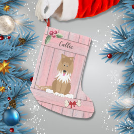 Calcetín Navideño Pequeño Cute Collie Dog Alambre de madera rosa Monograma