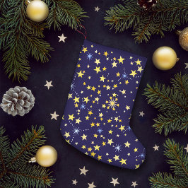 Calcetín Navideño Pequeño Cute Cosmic Pattern Starry Night Galaxy Navy Blue