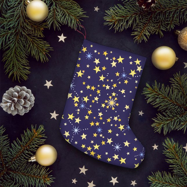 Calcetín Navideño Pequeño Cute Cosmic Pattern Starry Night Galaxy Navy Blue (Subido por el creador)