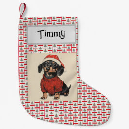 Calcetín Navideño Pequeño Cute Dachshund, Personalizado Con El Nombre, Perro