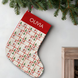 Calcetín Navideño Pequeño Cute Gnomes & Trees – Linen Christmas Design