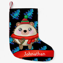 Calcetín Navideño Pequeño Cute Hedgehog sonriente con Santa Hat