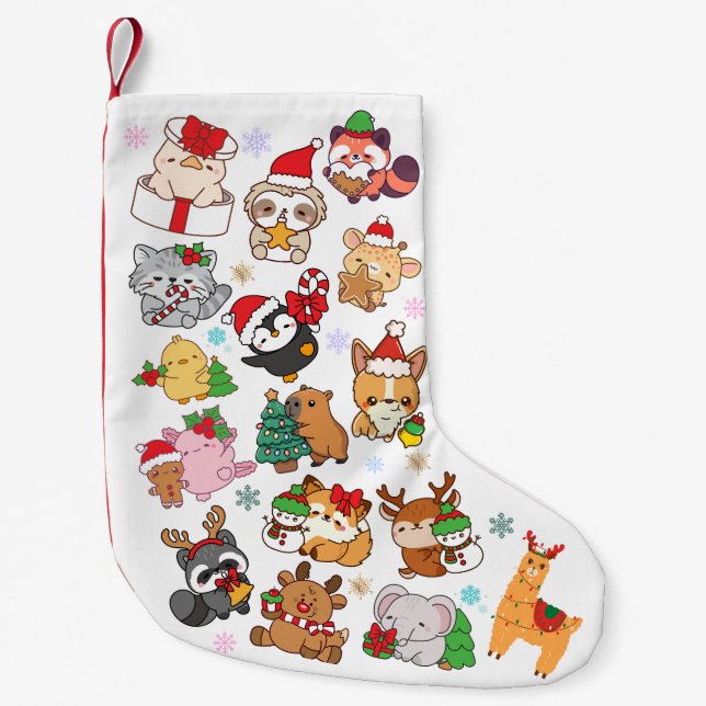 Calcetín Navideño Pequeño Cute Kawaii Christmas Animal Pattern Stocking (Anverso)