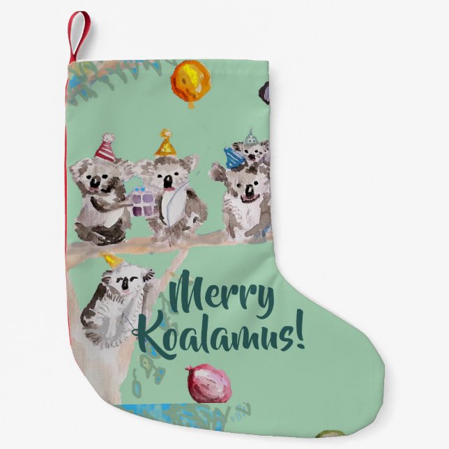 Calcetín Navideño Pequeño Cute Koala Merry Koalamus Navidades verdes se leva (Anverso)