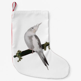 Calcetín Navideño Pequeño Cute Lutino Cockatiel Bird Ivy Perch Animal