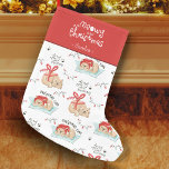 Calcetín Navideño Pequeño Cute Meowy Christmas Kitty Cat Pattern<br><div class="desc">Give the cat lover in your life her own special kitty holiday pattern this Christmas! The cats are sleeping and wrapped as presents. There is the text Meowy Christmas, Christmas Time, and Do Not Open Until Christmas. For a personalized touch, add a first name at the top. This custom red...</div>