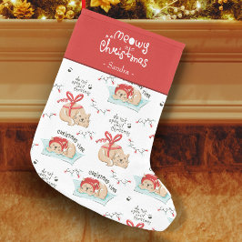 Calcetín Navideño Pequeño Cute Meowy Christmas Kitty Cat Pattern