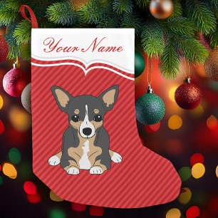 Calcetín Navideño Pequeño Cute Perro Chihuahua Tricolor de Rayas Rojas