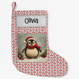 Calcetín Navideño Pequeño Cute Pingüino W Santa Hat, Personalizado Con Nombr