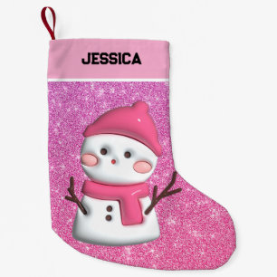 Calcetín Navideño Pequeño Cute Pink Snowman