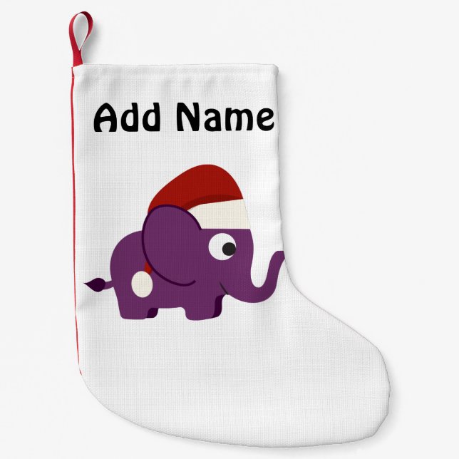 Calcetín Navideño Pequeño Cute Purple Santa Elephant (Anverso)