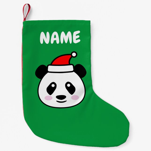 Calcetín Navideño Pequeño Cute Santa Claus panda oso personalizado de vacaci (Anverso)