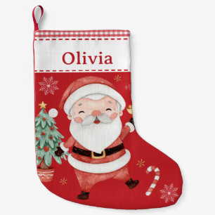 Calcetín Navideño Pequeño Cute Santa Claus Tree Candy Cane Red Gingham