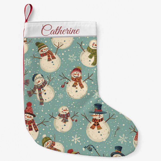 Calcetín Navideño Pequeño Cute Snowman Christmas Stocking (Anverso)