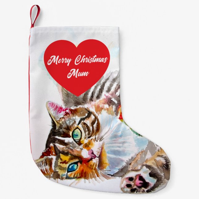 Calcetín Navideño Pequeño Cute Tabby Cat Merry Cats Christmas Stocking (Anverso)
