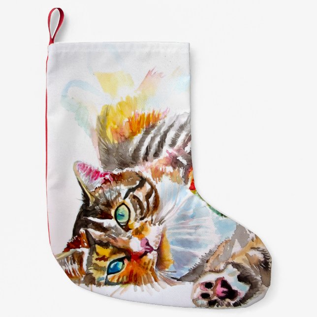 Calcetín Navideño Pequeño Cute Tabby Cat Merry Cats Christmas Stocking (Anverso)