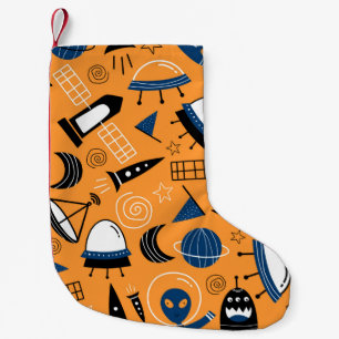 Calcetín Navideño Pequeño Cute ufo de naves espaciales alienígenas, planeta