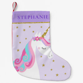Calcetín Navideño Pequeño Cute Unicornio Stars Purpurina Purple