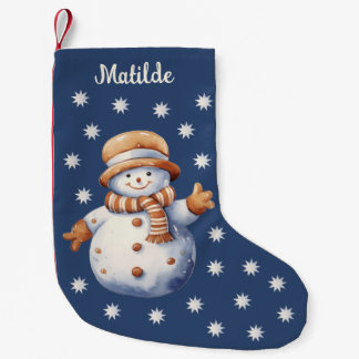 Calcetín Navideño Pequeño Cute Watercolor Snowman Christmas Stocking