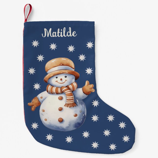 Calcetín Navideño Pequeño Cute Watercolor Snowman Christmas Stocking (Anverso)