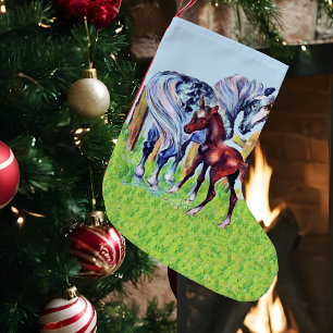 Calcetín Navideño Pequeño Cutenos Caballos Vintage Mamá Bebé