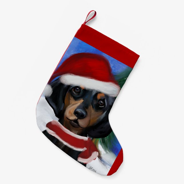 Calcetín Navideño Pequeño Dachshund (Frente (Colgado))