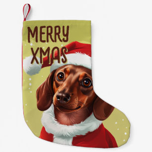 Calcetín Navideño Pequeño Dachshund Con El Equipo De Santa Claus - Navidades