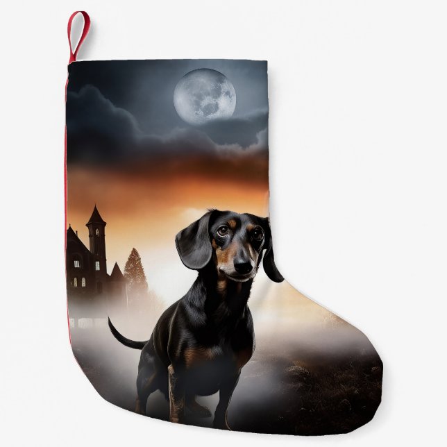 Calcetín Navideño Pequeño Dachshund Halloween Scary (Anverso)