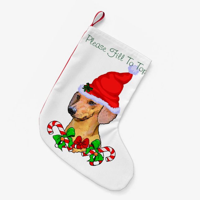 Calcetín Navideño Pequeño Dachshund Navidades Merry (Frente (Colgado))