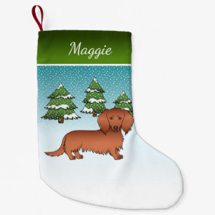 Calcetín Navideño Pequeño Dachshund Pelirrojo de Pelo Largo Perro Lindo - Bo
