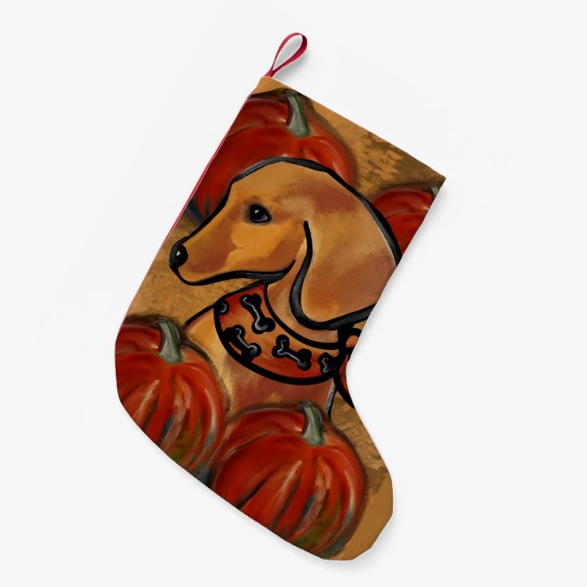 Calcetín Navideño Pequeño Dachshund rojo  (Frente (Colgado))