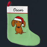 Calcetín Navideño Pequeño Dachshund Santa Cute Wiener Dog<br><div class="desc">Los Navidades de Dachshund Lover se están parando. Todos quieren ser incluidos en las festividades de temporada y nuestros queridos mascotas no son la excepción. Trate a su familiar de cuatro patas con un personalizado en existencias de Navidad. Este divertido Navidad de perros es genial para los perros más limpios...</div>