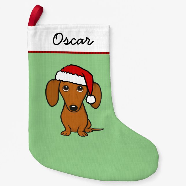 Calcetín Navideño Pequeño Dachshund Santa Cute Wiener Dog (Anverso)