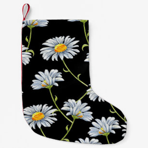 Calcetín Navideño Pequeño Daisies acuarelas: fondo de cosecha floral