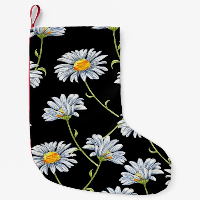 Calcetín Navideño Pequeño Daisies acuarelas: fondo de cosecha floral (Anverso)