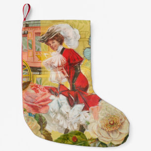 Calcetín Navideño Pequeño Dama victoriana mujer elegante rica ilustración ro