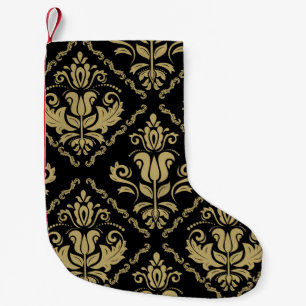 Calcetín Navideño Pequeño Damask Black Gold: Ornamento clásico.