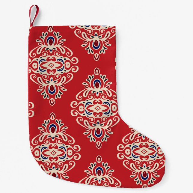 Calcetín Navideño Pequeño Damask Vintage: Flourish Seamless Pattern. (Anverso)