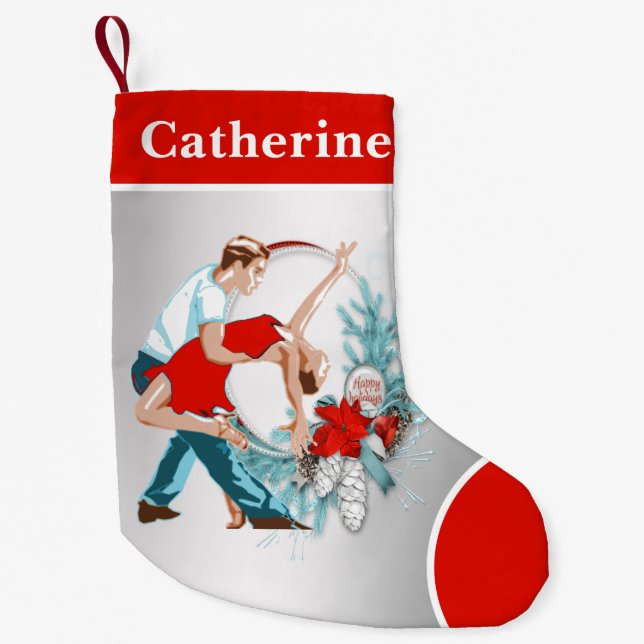 Calcetín Navideño Pequeño Dancers Felices Fiestas (Anverso)