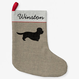 Calcetín Navideño Pequeño Dandie Dinmont Terrier Silhouette Personalizado Ho