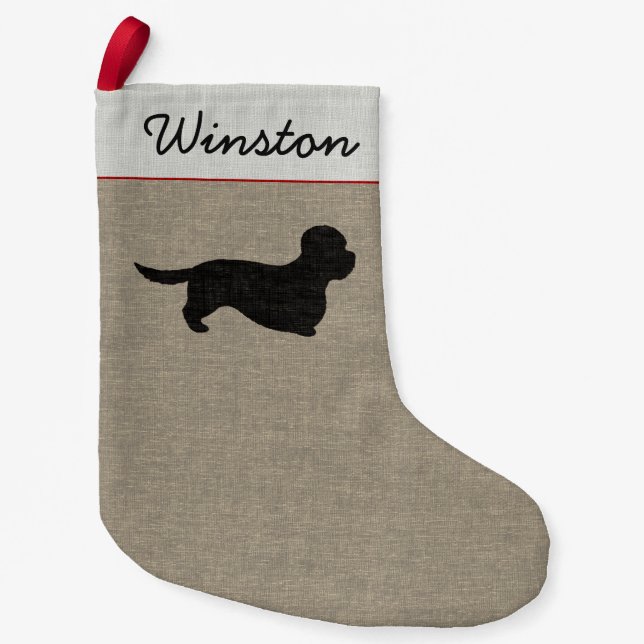 Calcetín Navideño Pequeño Dandie Dinmont Terrier Silhouette Personalizado Ho (Anverso)