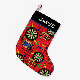 Calcetín Navideño Pequeño Darts Player Retro Comic Book Dartboard Patrón