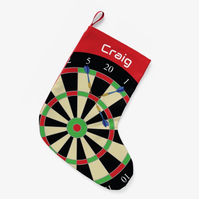 Calcetín Navideño Pequeño Darts Player Treble Top 180 Dartboard Personalised (Frente (Colgado))