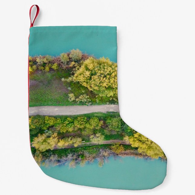 Calcetín Navideño Pequeño Decoración verde, marrón y amarilla (Anverso)