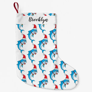 Calcetín Navideño Pequeño Delfín lindo con personalizado de Santa hat