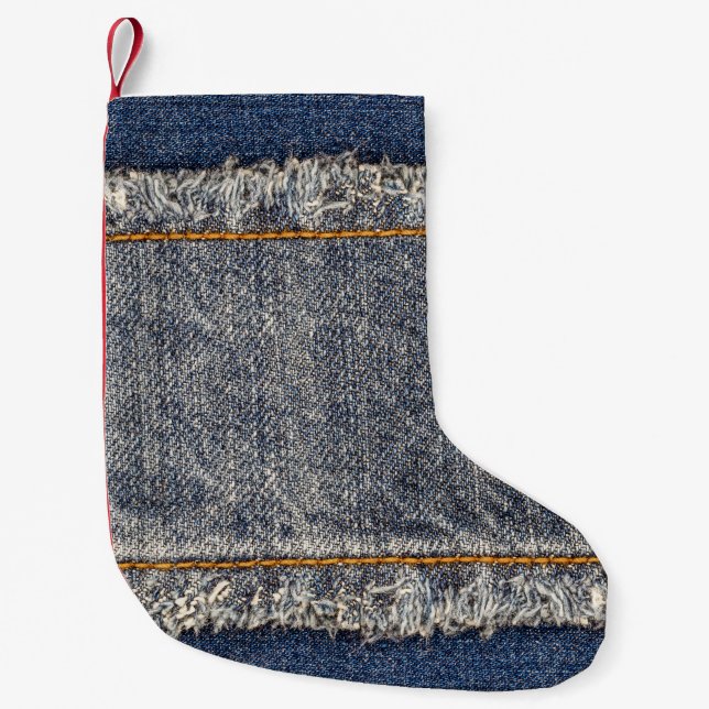 Calcetín Navideño Pequeño Denim Blue Jeans: Parche doble Casual (Anverso)