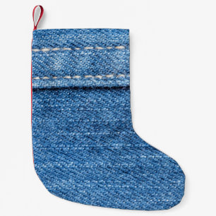 Calcetín Navideño Pequeño Denim Blue: Textura clásica de jeans.